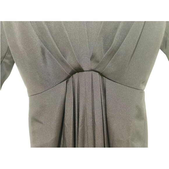 Vintage Albert Nipon 100% Silk Long Dress 6 Black V-neck Long Sleeves Morticia - Picture 13 of 16